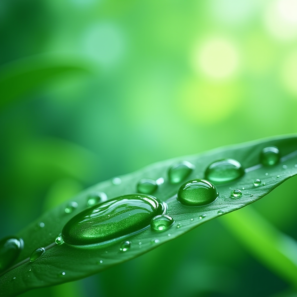 未来的なクリーン技術のコンセプト、緑の葉と水滴、持続可能な未来、洗浄製品のイノベーション