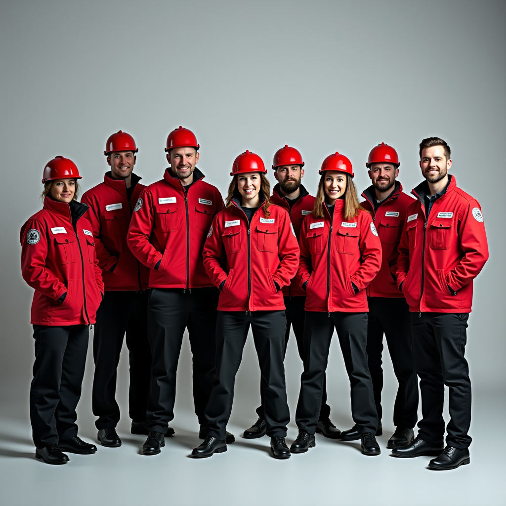 JPzobe緊急対応チームの集合写真。専門機材を持ったスタッフが、24時間対応の準備ができている様子