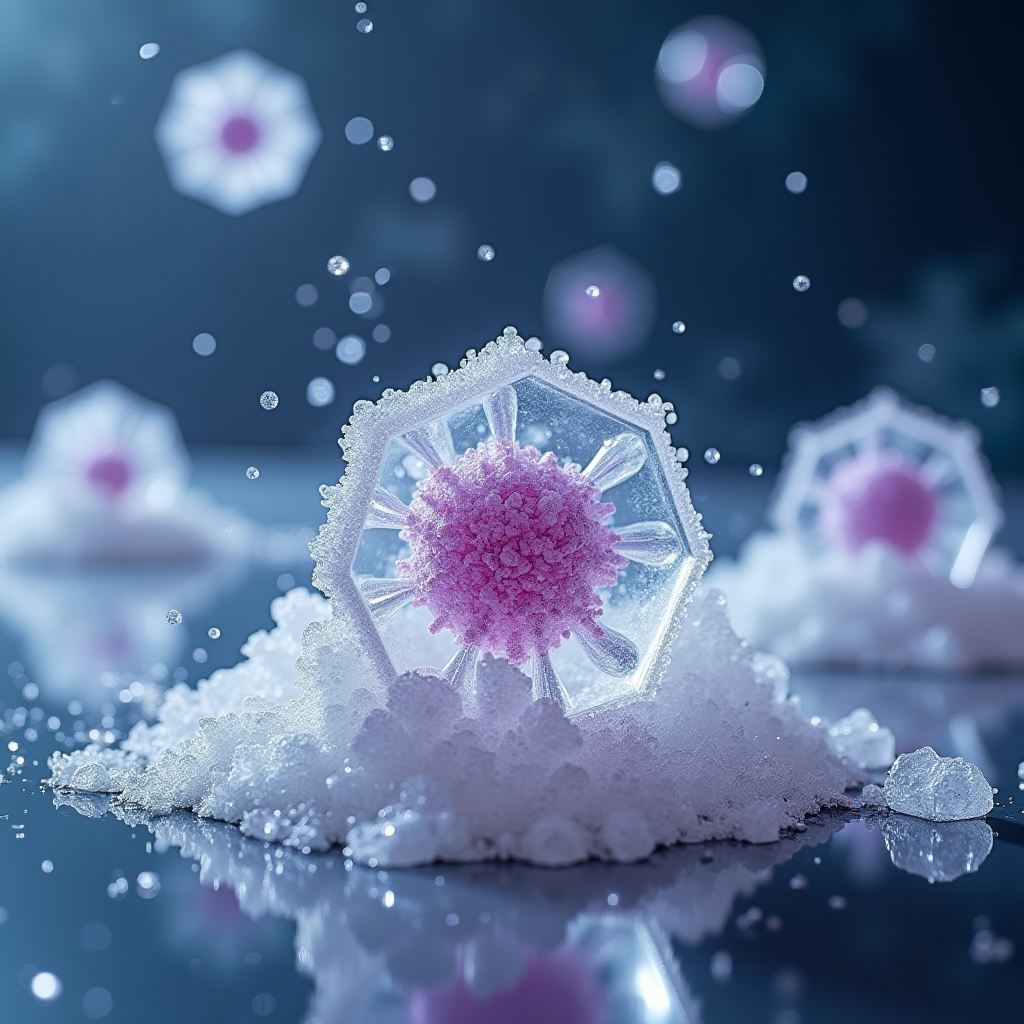 塩結晶の顕微鏡構造と浸透圧によって破壊される細菌細胞の科学的イラスト