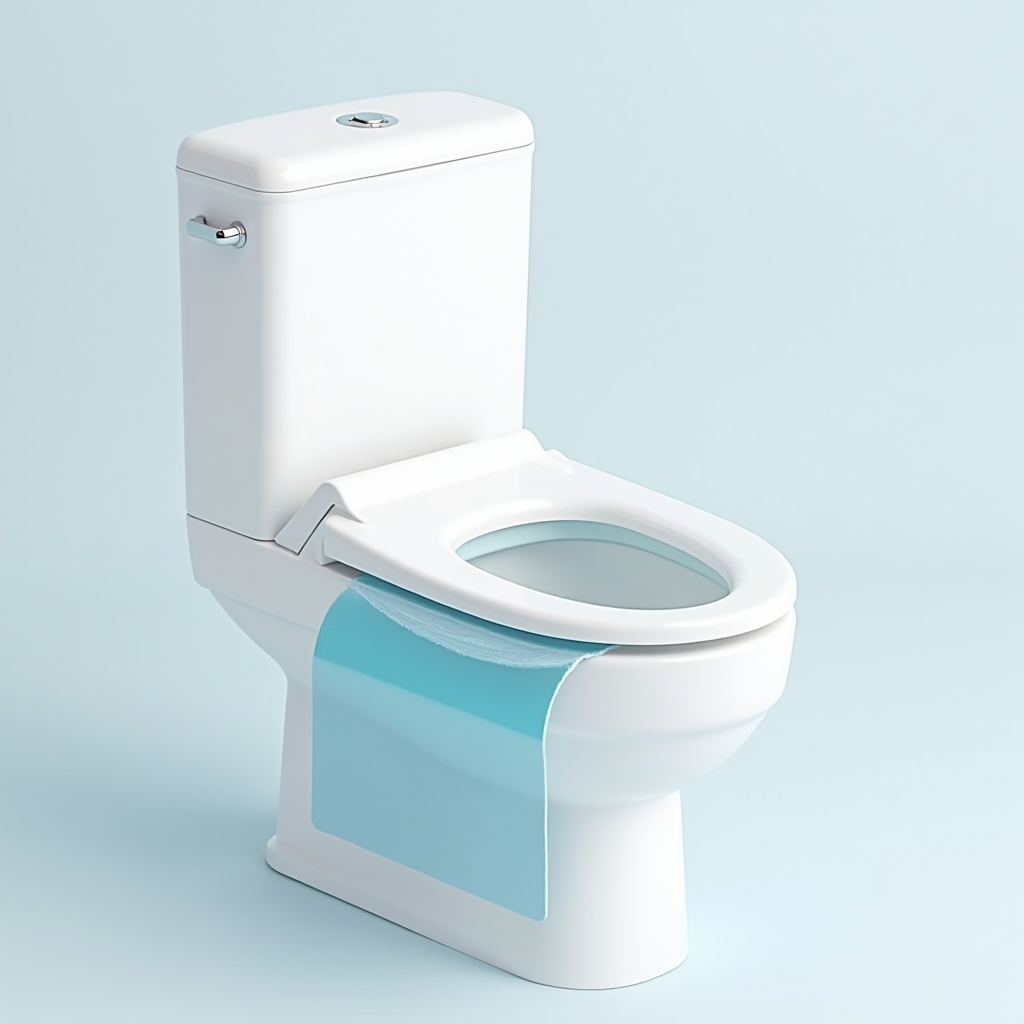 予防処理コーティングの施工。塩ベースの保護膜が便器表面に形成される様子を示す図解