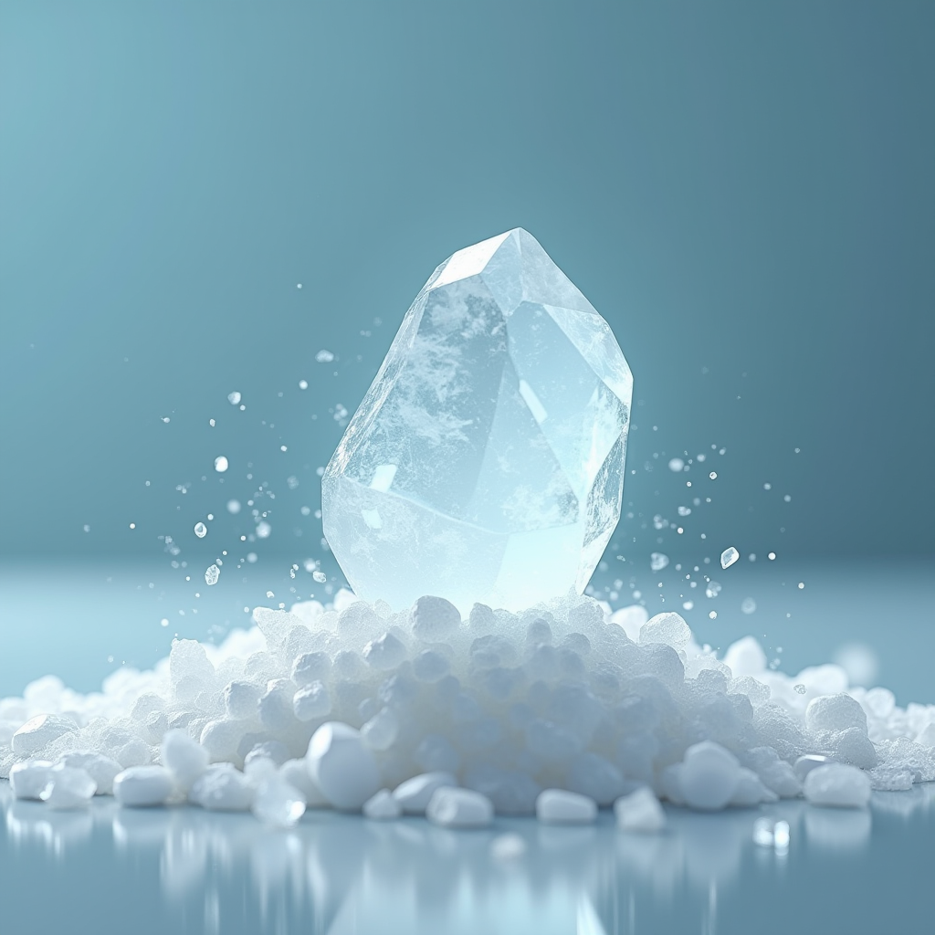 天然塩結晶と現代技術の統合を示す衛生管理の未来コンセプト画像